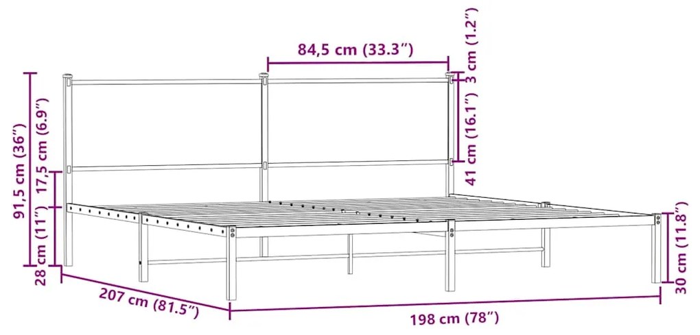 Estrutura cama sem colchão 193x203 cm metal carvalho castanho