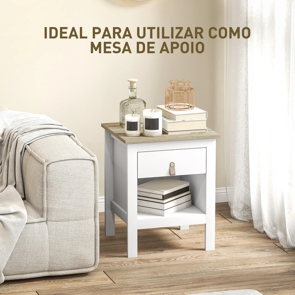 Mesa de Cabeceira Moderna Mesa de Cabeceira com 1 Gaveta Compartimento Aberto Puxador de PU  45x40x55 cm Branco