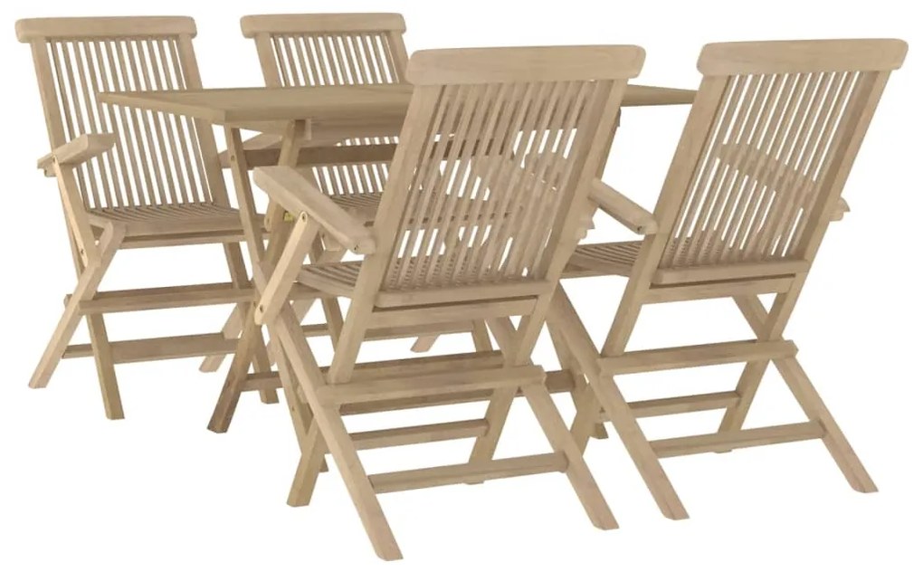 5 pcs conjunto de jantar p/ jardim madeira de teca maciça cinza