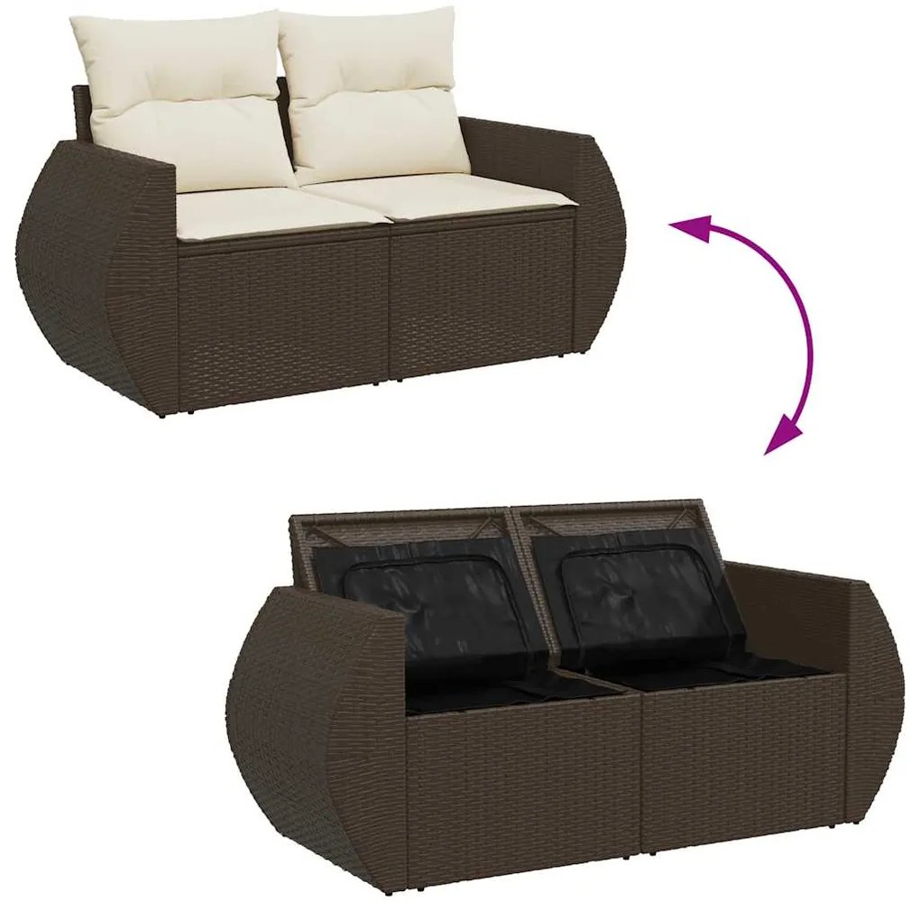 8 pcs conjunto sofás de jardim c/ almofadões vime PE castanho