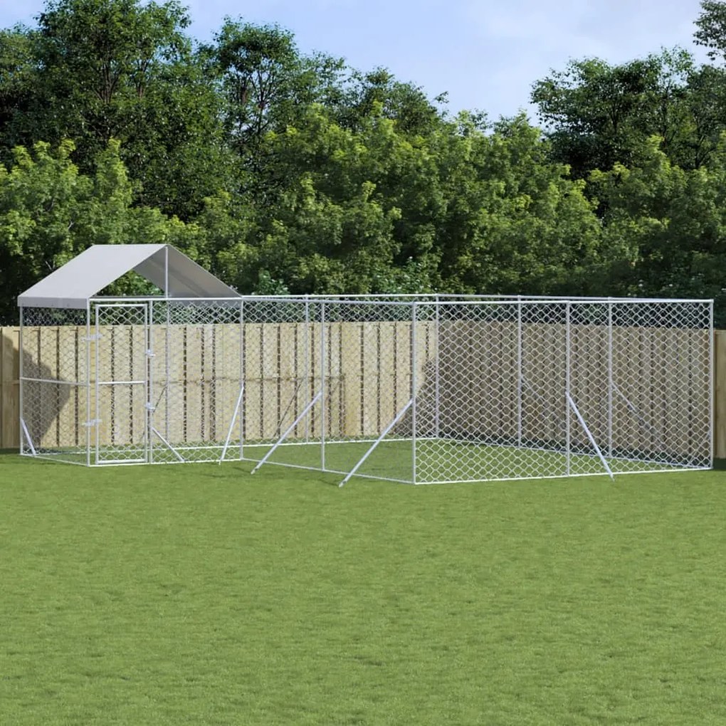 vidaXL Canil de exterior com teto 6x6x2,5 m aço galvanizado prateado