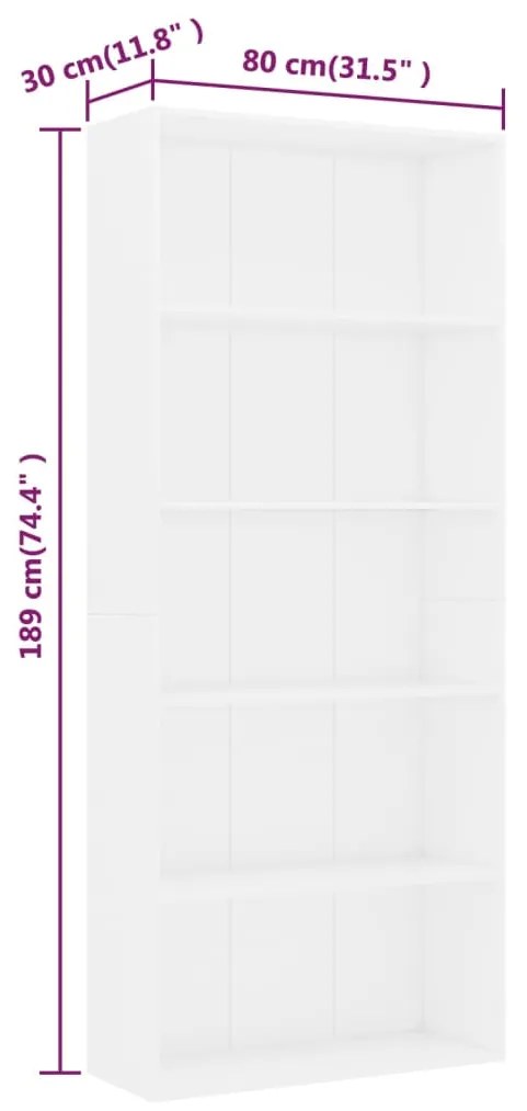 Estante com 5 prateleiras derivados de madeira branco