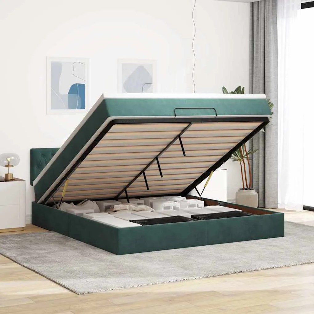 vidaXL Estrutura de cama otomana com colchão 180x200 cm verde escuro