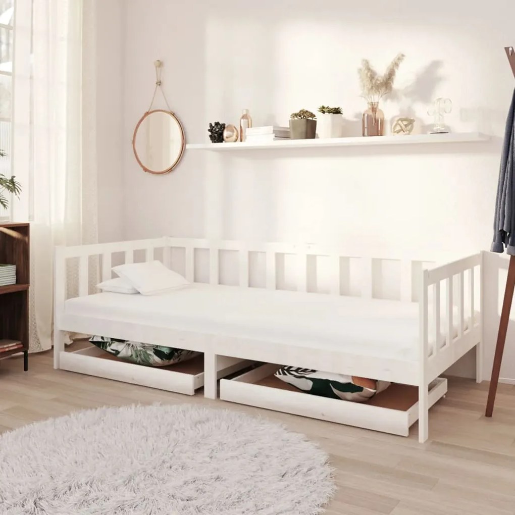 3083685 vidaXL Sofá-cama com gavetas 90x200 cm pinho maciço branco