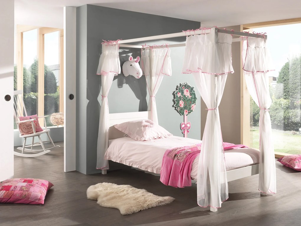 Cama Infantil (90 x 200 Cm) PINO com tecido AMORI BRANCA