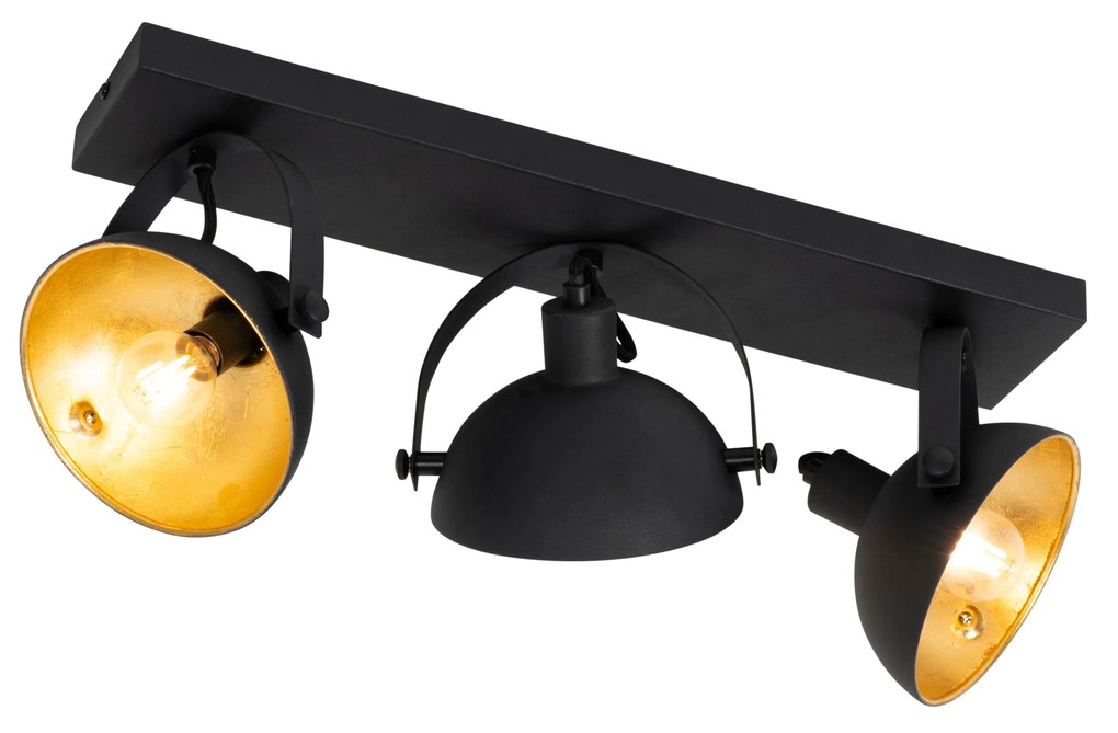 Luminária de teto industrial preto com dourado 3 luzes ajustáveis - Magnax