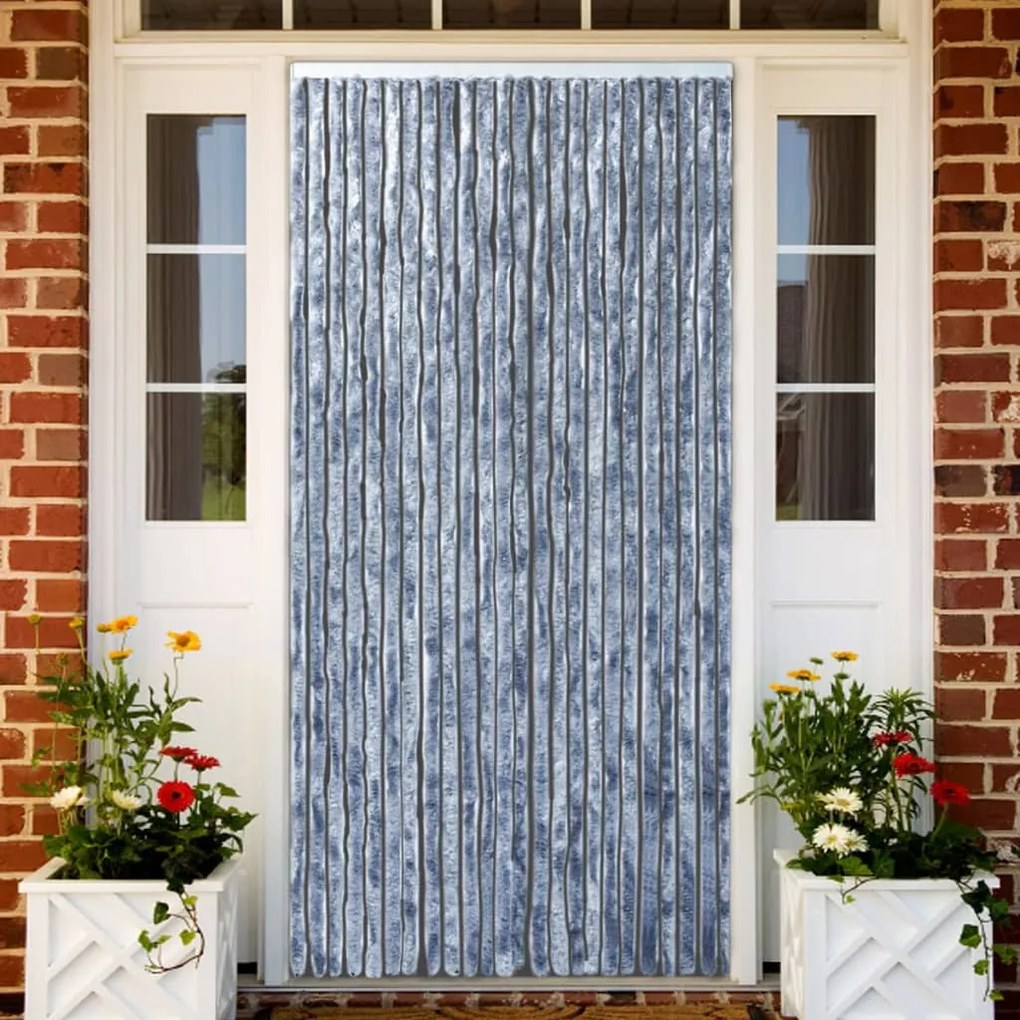 284286 vidaXL Cortina anti-insetos 90x220 cm chenille prateado