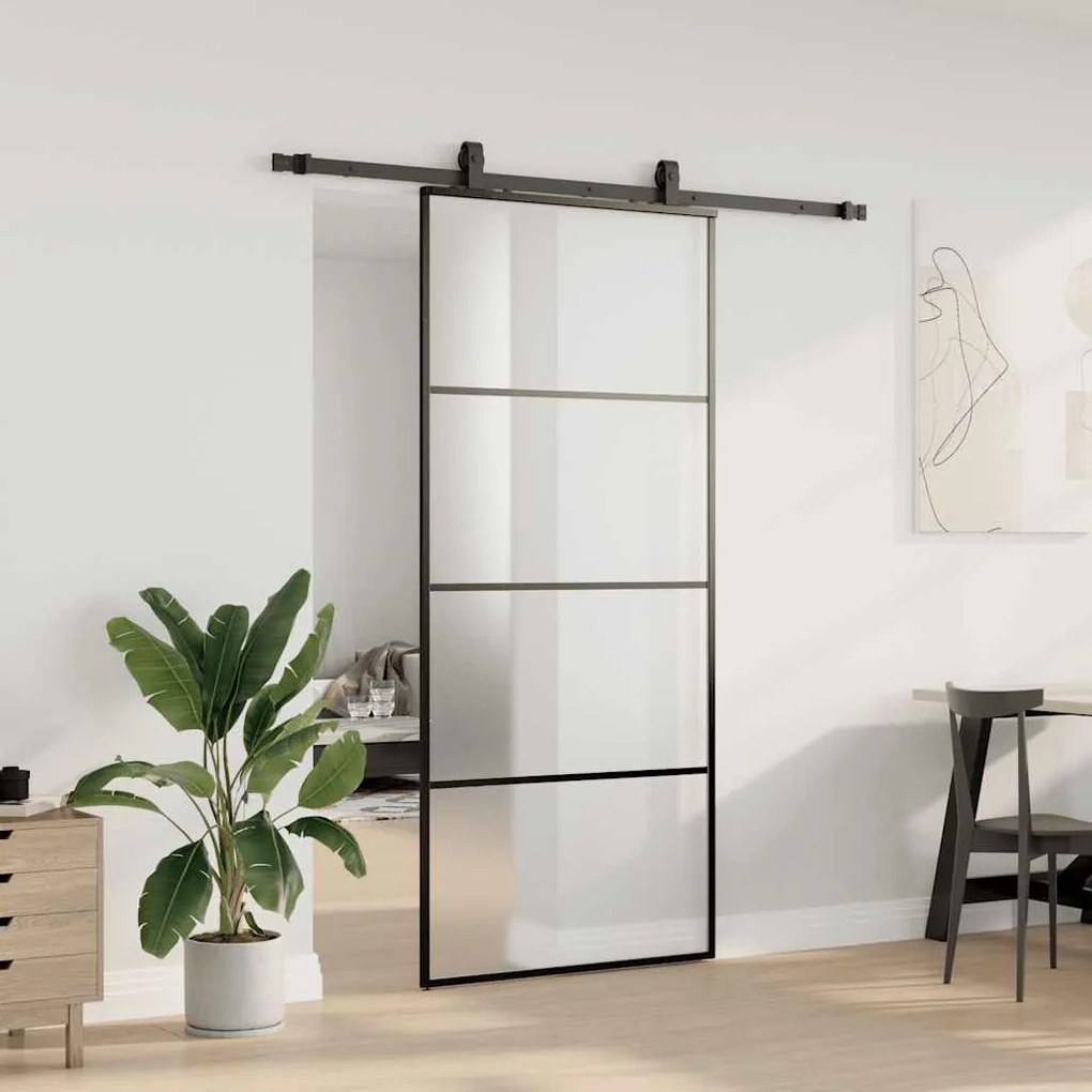 Porta deslizante c/ conj. ferragens 90x205cm vidro ESG preto