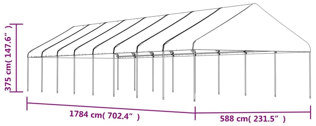 Gazebo com telhado 17,84x5,88x3,75 m polietileno branco