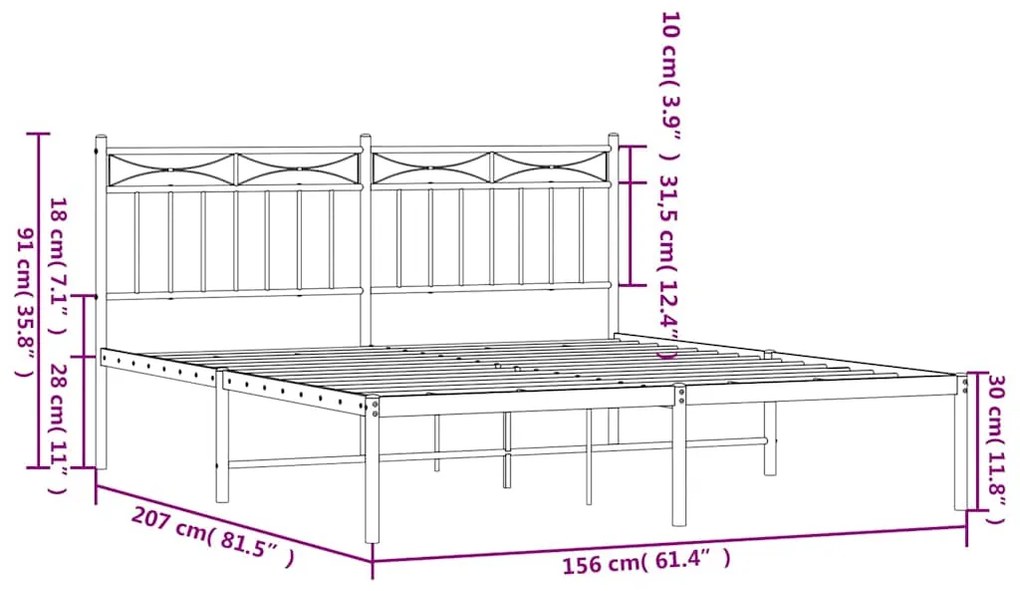 Estrutura de cama com cabeceira 150x200 cm metal branco