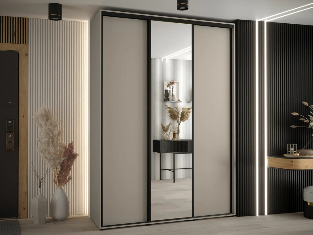 Roupeiro Hartford 493, Caxemira, Preto, 235x180x60cm, 173.4 kg, Portas para roupeiro: Deslizante