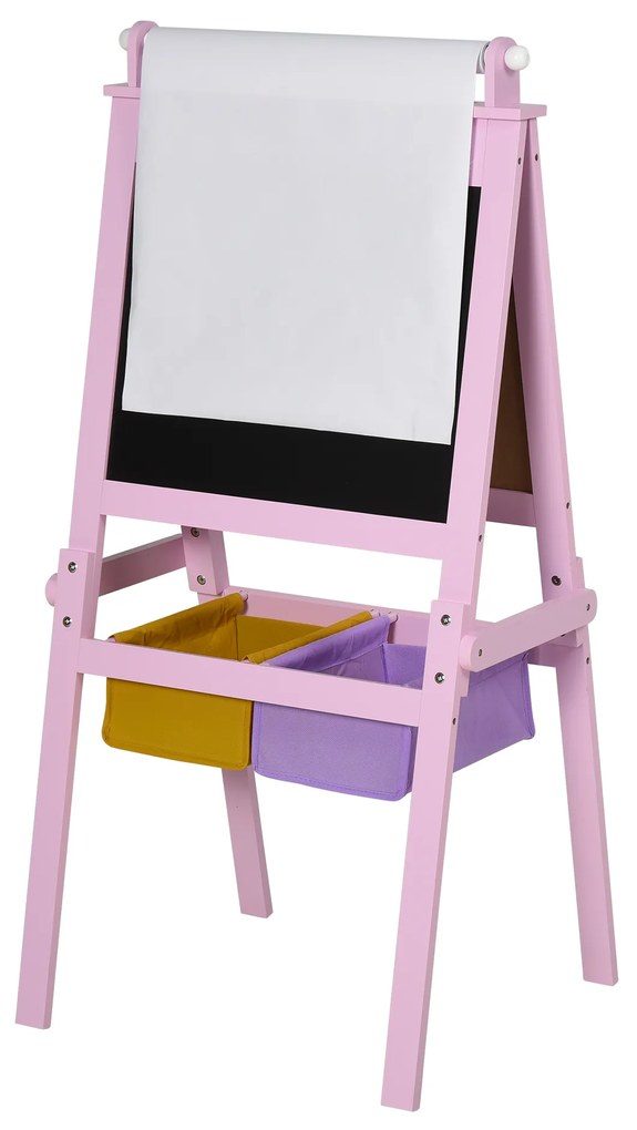HOMCOM Cavalete Infantil 3 em 1 Cavalete de Arte para Crianças com Quadro Rolo de Papel e 2 Cestos 58,5x50,5x118 cm Rosa | Aosom Portugal