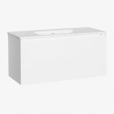Conjunto De Móvel De Casa De Banho Suspenso Em Madeira Com Lavatório Integrado Macrae Branco & Sem Espelho & Sem Torneira & ↔︎ 100 Cm - Sklum
