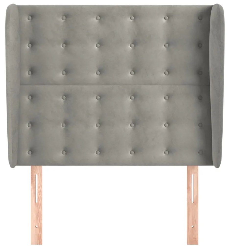Cabeceira de cama c/ abas veludo 93x23x118/128cm cinzento-claro
