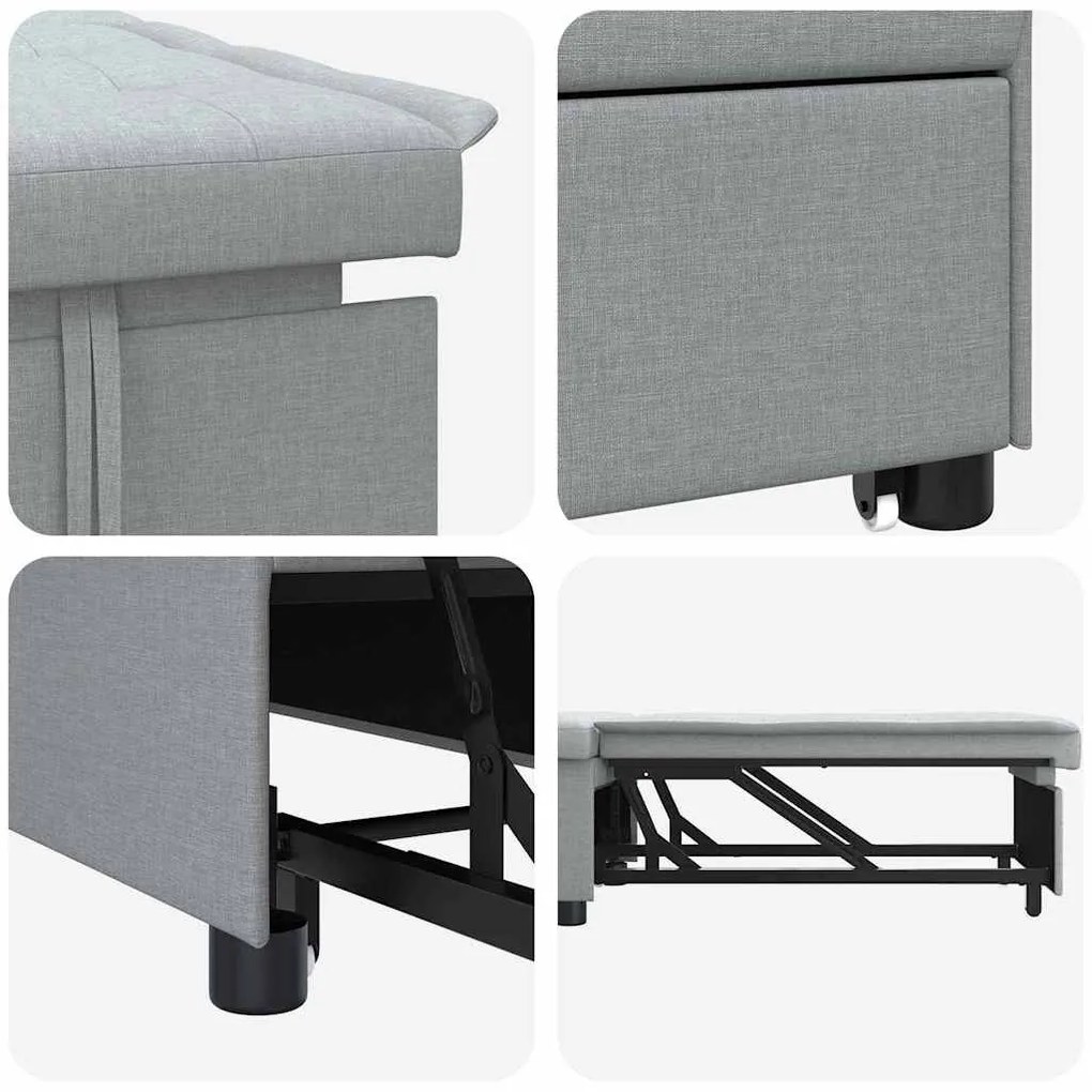 Sofá-cama 3 em 1 - Sofá Retrátil em Tecido Cinza Claro
