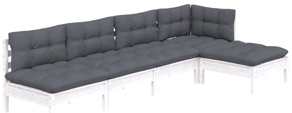 5 pcs conjunto lounge de jardim c/ almofadões pinho branco