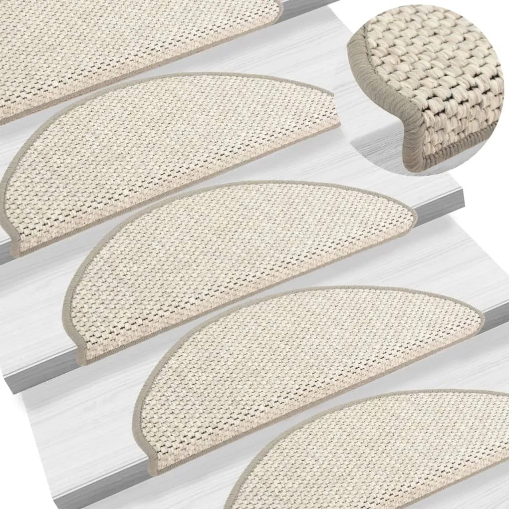 vidaXL Tapetes escada adesivos aspeto sisal 15pcs 65x21x4 cm platinado