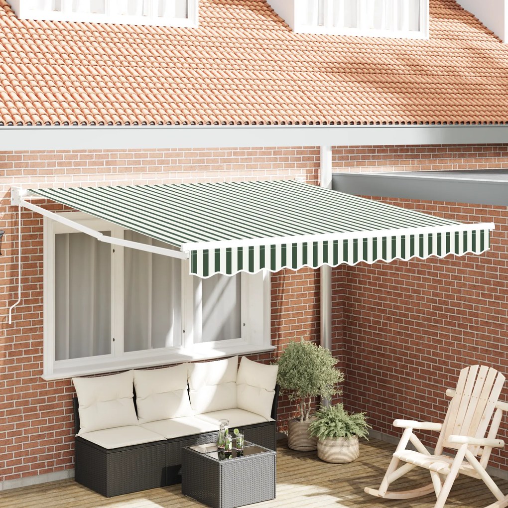 Toldo Retrátil Manual vidaXL Verde e Branco 350x250 cm