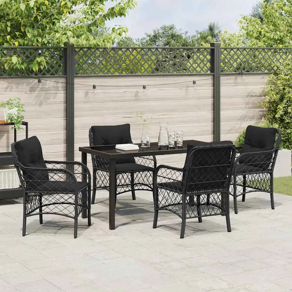 Conjunto de Jantar de Jardim de 5 Peças com Almofadas, Rattan Poliéste