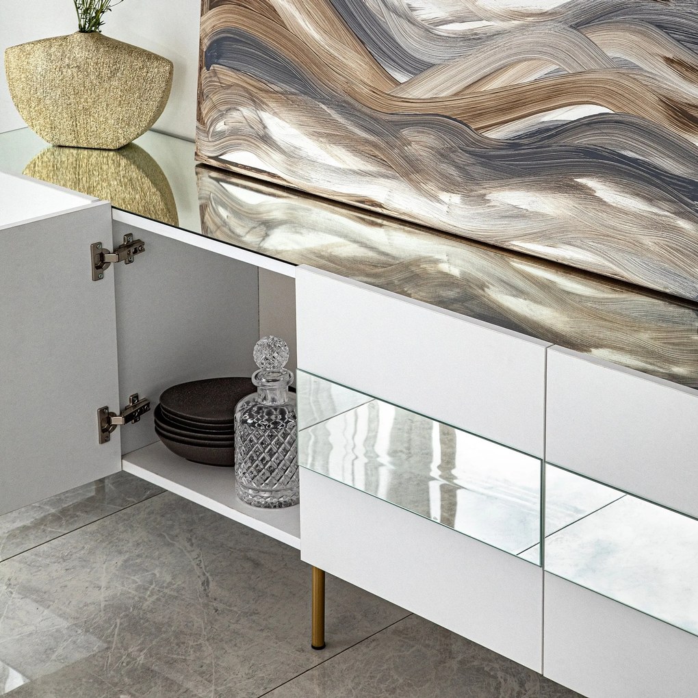 Móvel TV Leon – Branco e Dourado – 180x59x35 cm