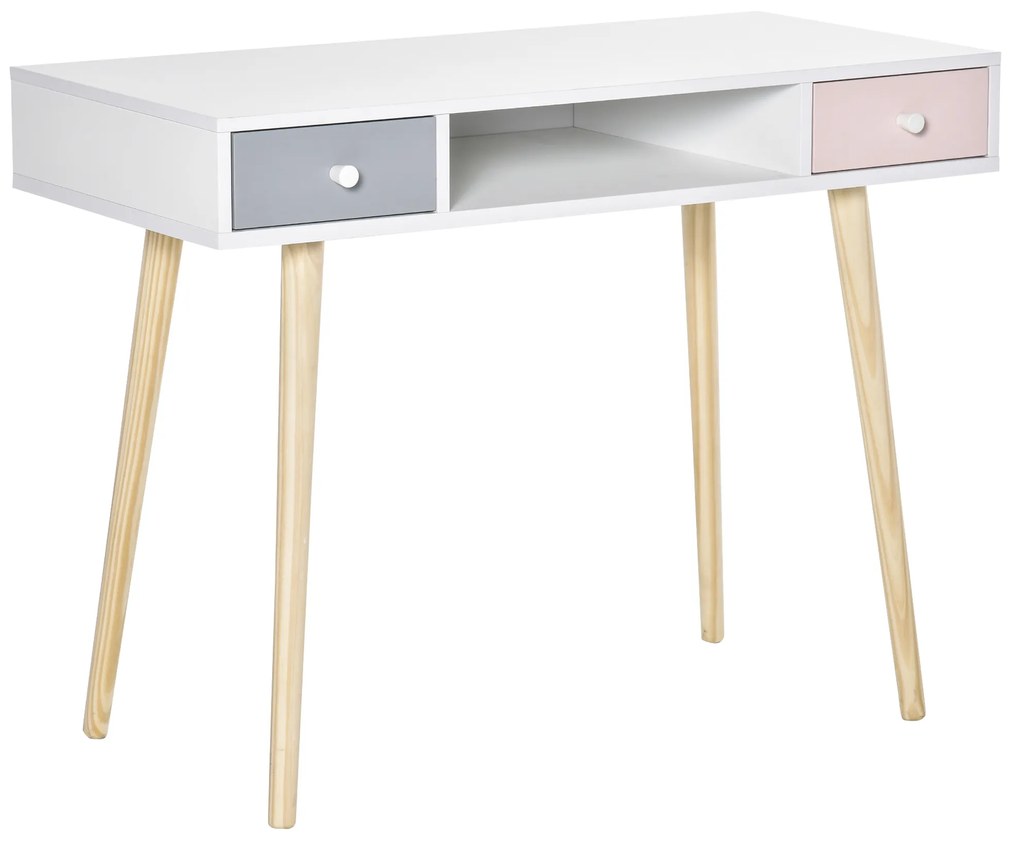 HOMCOM Consola Secretária Infantil com 1 Compartimento Aberto e 2 Gavetas Estilo Nórdico para Dormitório Entrada 100x48x76,5cm Multicolor
