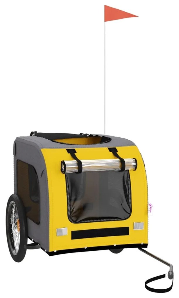 Reboque bicicleta p/ animais tecido oxford/ferro amarelo/cinza