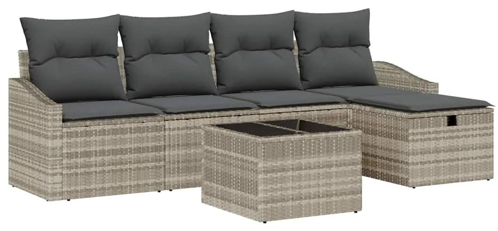 Conjunto de Sofá de Jardim com 6 Peças e Almofadas Cinza Claro em Poly