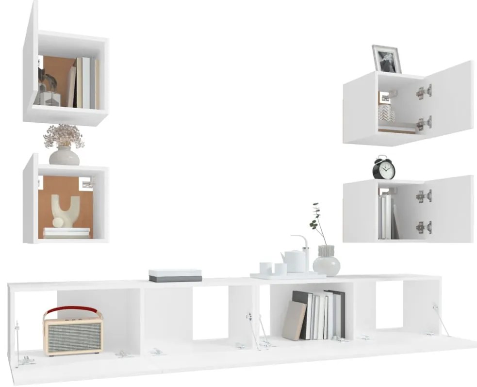 Conjunto móveis de TV 6 pcs madeira processada branco