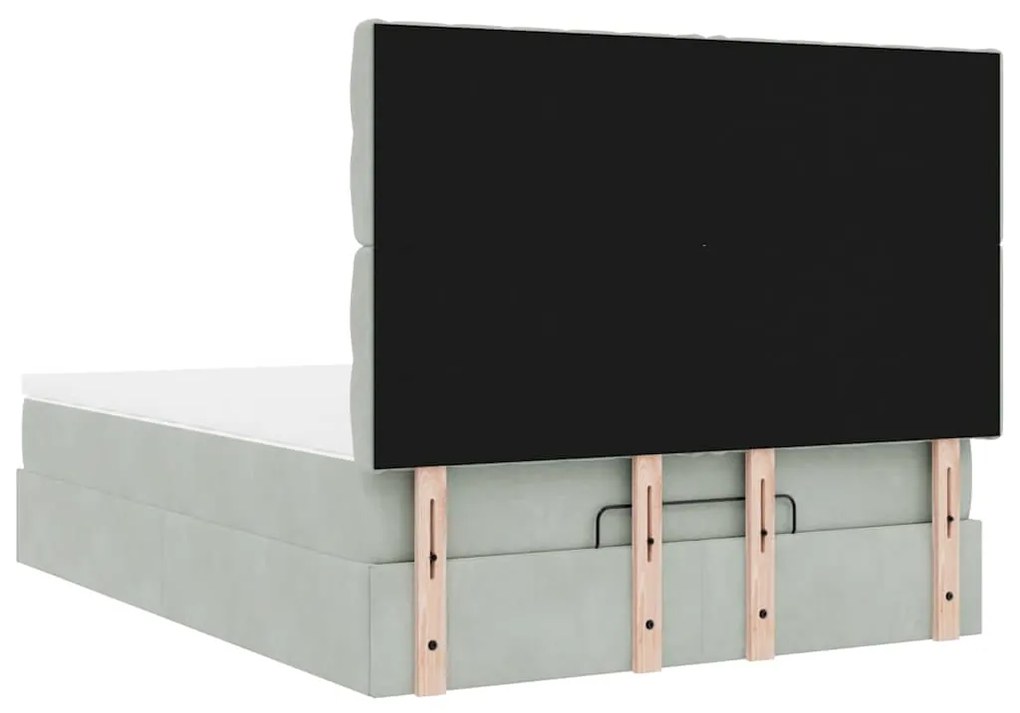 Estrutura cama otomana colchões 140x200cm veludo cinzento claro