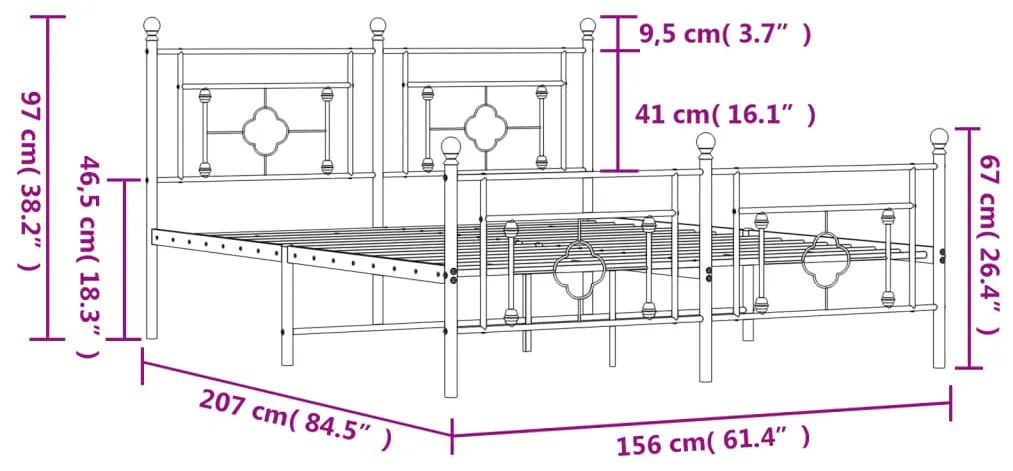 Estrutura de cama com cabeceira e pés 150x200 cm metal preto