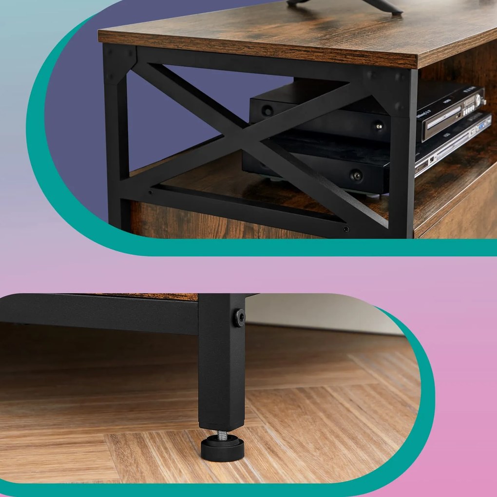 Móvel para TV em estilo industrial com 3 gavetas 147 x 40 x 50 cm (C x L x A) castanho vintage-preto