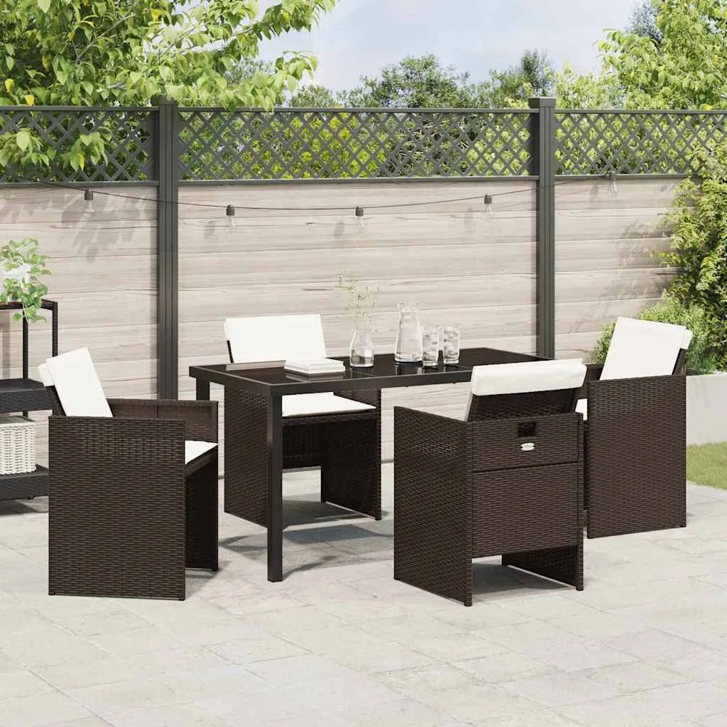Conjunto de Jantar de Jardim de 5 Peças da com Almofadas Marrons em Ra