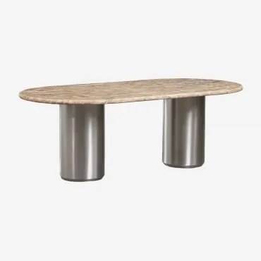 Mesa De Jantar Oval 220 X 110 Cm Luceida Mármore Bege Panther & Aço Inoxidável Escovado - Sklum