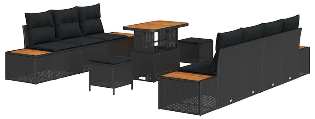 Conjunto de Sofá de Jardim vidaXL de 10 Peças com Almofadas Preto Ratt