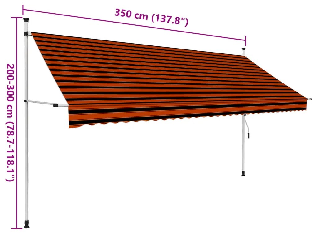 Toldo retrátil manual 350 cm laranja e castanho