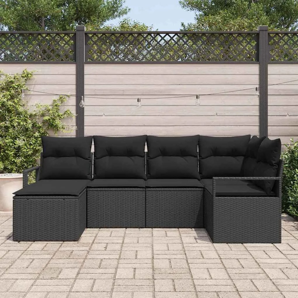 Conjunto de Sofá de Jardim vidaXL de 6 Peças com Almofadas Pretas de R