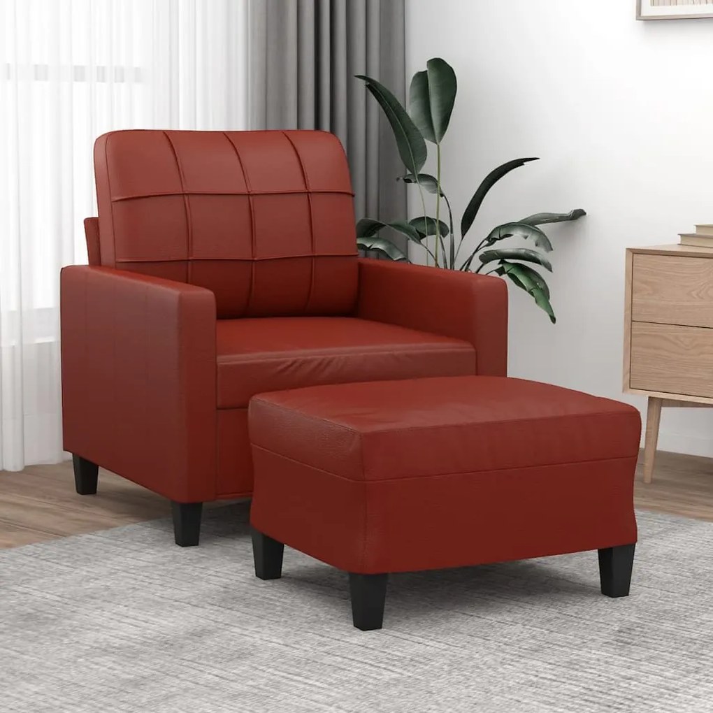vidaXL Poltrona com apoio de pés 60 cm couro artificial vermelho tinto