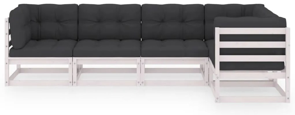 5 pcs conjunto lounge de jardim c/ almofadões pinho maciço