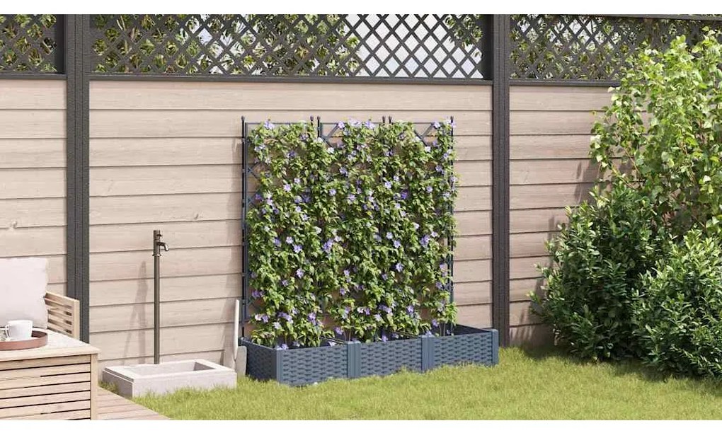 Jardineira de Jardim com Treliça 3 pcs Cinza Claro 120x40x125,5 cm
