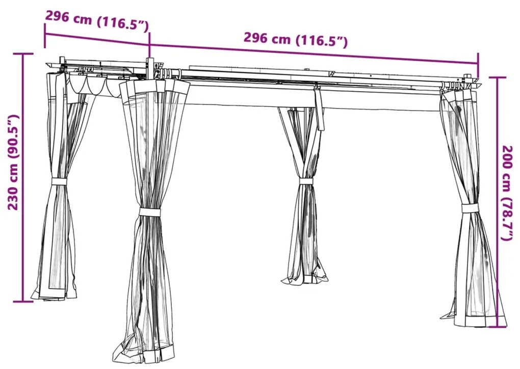 Gazebo com paredes de malha 3x3 m aço creme