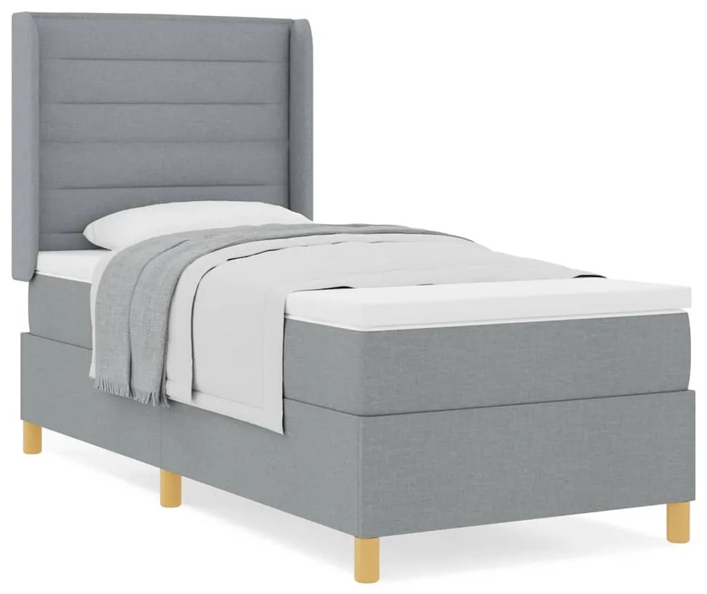 Cama com Estrado Box e Colchão Cinza Claro 90x200 cm