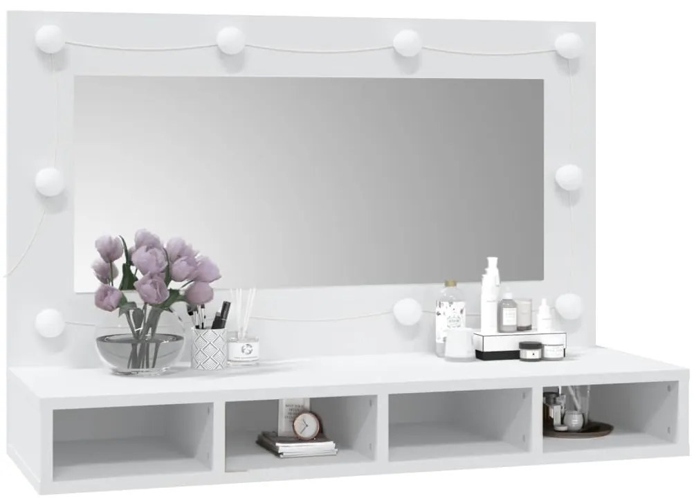 Armário espelhado com luzes LED 90x31,5x62 cm branco