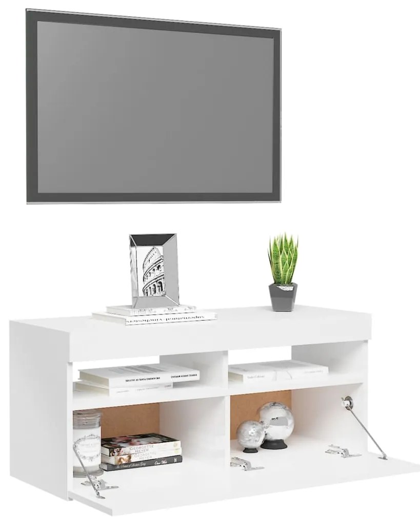 Móvel de TV com luzes LED 90x35x40 cm branco brilhante