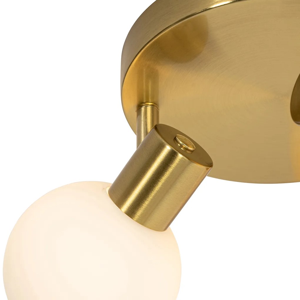Candeeiro de teto spot dourado com vidro opal 3 luzes ajustável - Anouk Art Deco
