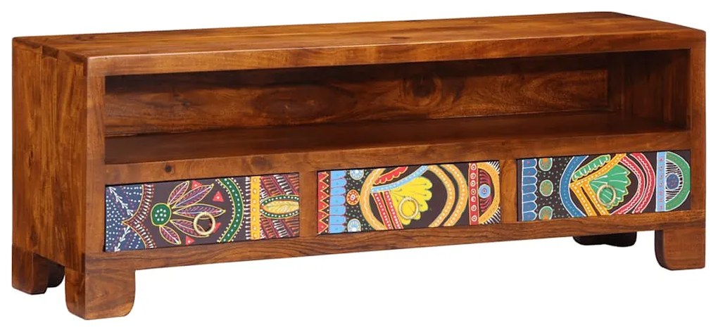 Móvel de TV multicor 110x30x40 cm madeira de acácia maciça