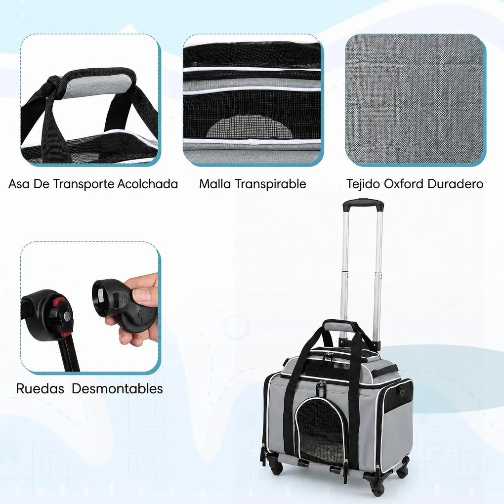 Transportadora para Animais de Estimação, 46 x 29 x 28 cm, 3 em 1, Cinzento