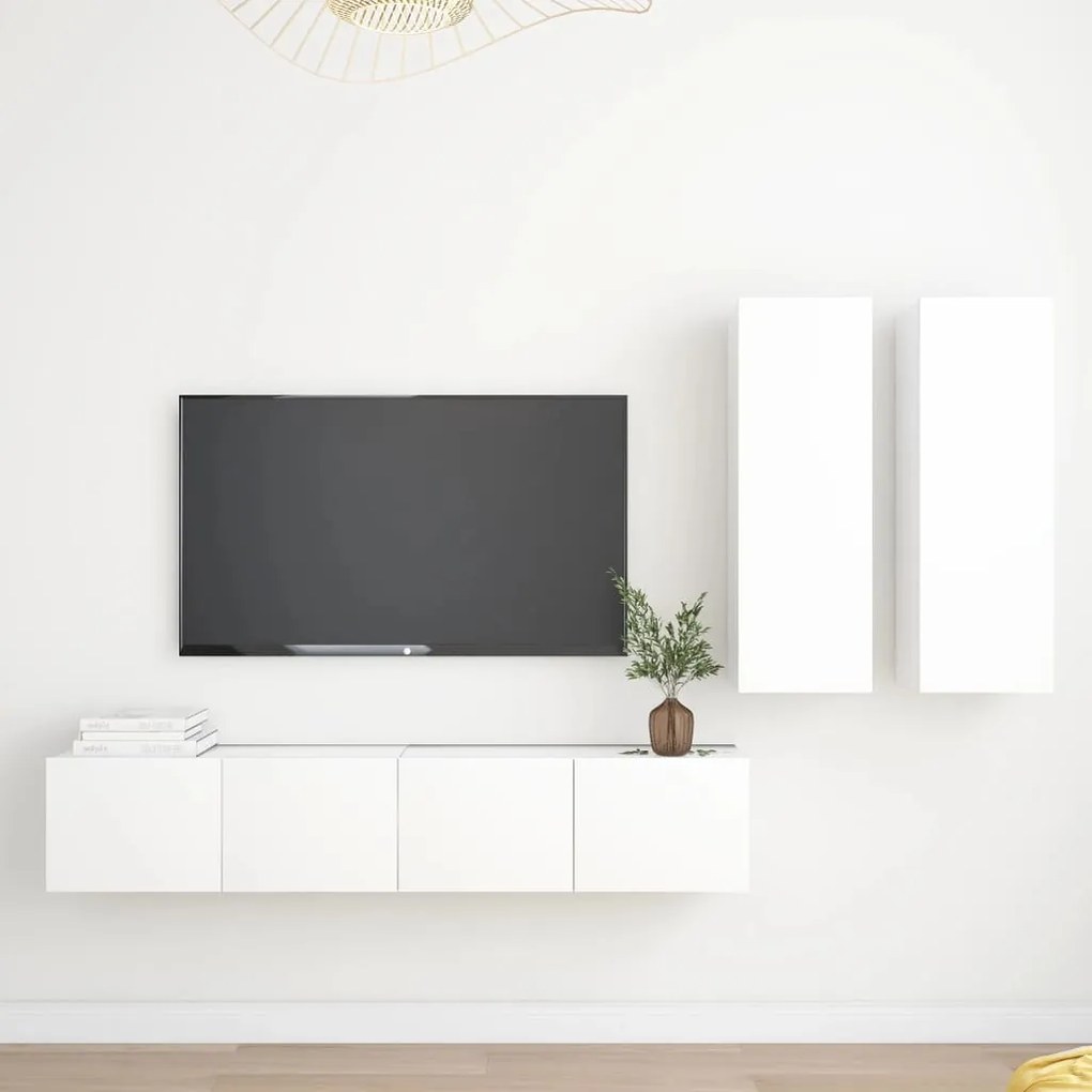 Conjunto de 4 Móveis de Parede de TV Régua M - Branco - Design Moderno