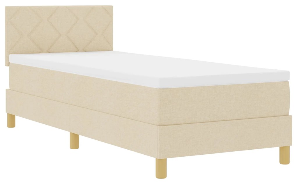 Cama Box Spring com Colchão &amp; LED Creme 80x200 cm Tecido