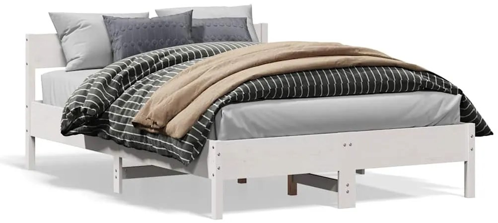 Cama sem colchão 150x200 cm madeira de pinho maciça branco