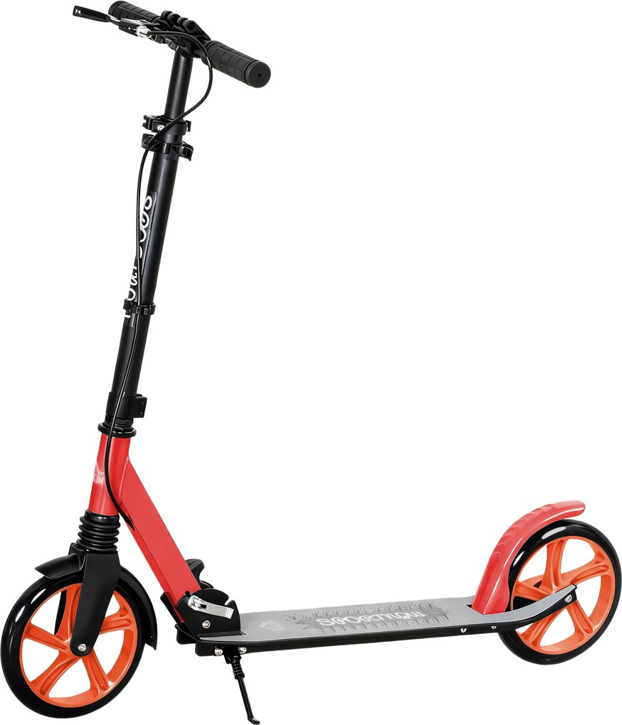 HOMCOM Trotinete Dobrável com Guiador Ajustável, Rodas Grandes de 200 mm, Amortecimento e Travão, Carga Máxima de 100 kg, 91,5x36,5x91-104 cm, Vermelho | Aosom Portugal